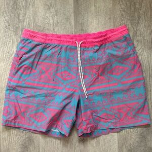 Chubbies Blue and Neon Pink Western Print Swim Sz Lg